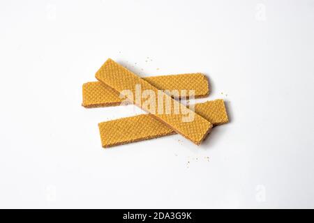 Delicious crispy vanilla wafer stack isolated on white background Stock Photo