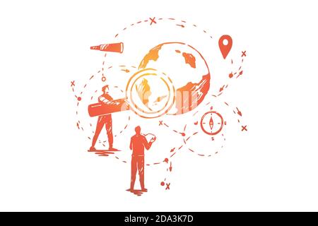 Global data analysis, seo research, navigation system development, people planning business expansion strategy Stock Vector