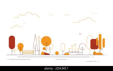 Autumn city park line style Stock Vector