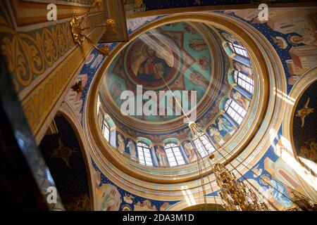 Interior shot of the intricately decorated Metropolitan Cathedral “Nativity of the Lord” in Chișinău, Moldova, Eastern Europe. Stock Photo