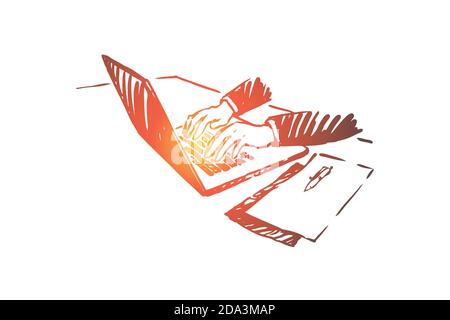 Freelance, work from home, businessman working with laptop, business webinar, programmer occupation Stock Vector