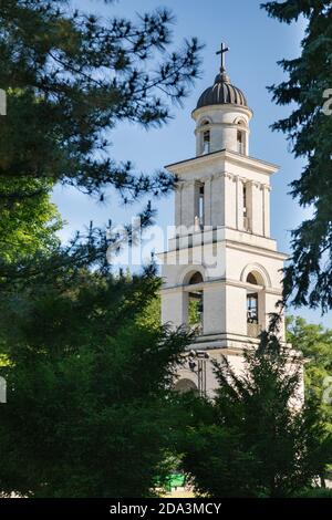 Bell tower at the Metropolitan Cathedral “Nativity of the Lord” in Chișinău, Moldova, Eastern Europe. Stock Photo