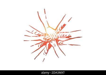 Team building, bonding exercise, business partnership, community cooperation, togetherness, people holding hands together Stock Vector