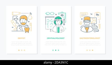 Medical professions line design style web banners Stock Vector