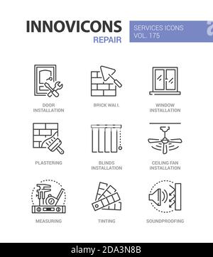 Repair services - line design style icons set Stock Vector