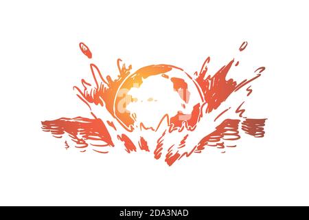 Planet falling into ocean, Earth day celebration, climate change, nature protection, ecology preservation Stock Vector