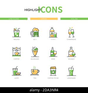 Drinks - modern line design style icons set Stock Vector