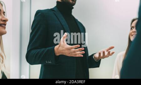 business man discussing with colleagues ideas for a new project Stock Photo