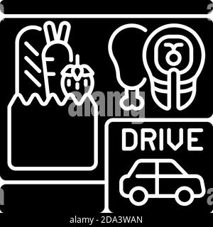 Drive through grocery shopping black glyph icon Stock Vector