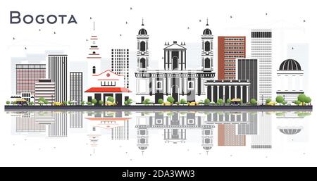 Bogota Colombia City Skyline with Gray Buildings and Reflections Isolated on White. Vector Illustration. Stock Vector