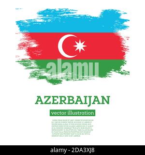 Azerbaijan Flag with Brush Strokes. Vector Illustration. Independence Day. Stock Vector