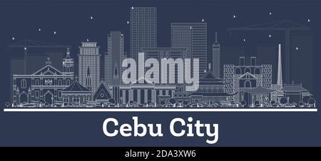 Outline Cebu City Philippines Skyline with White Buildings. Vector Illustration. Business Travel and Concept with Historic Architecture. Stock Vector