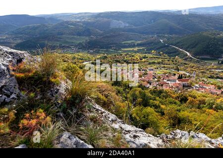 View of Crni Kal village in Slovenia Stock Photo