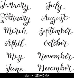 Set month of the year. Hand lettering for calendars. Stock Vector