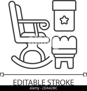 Rocking chairs and ottomans linear icon Stock Vector