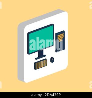 computer Simple vector icon. Illustration symbol design template for web mobile UI element. Perfect color isometric pictogram on 3d white square. comp Stock Vector