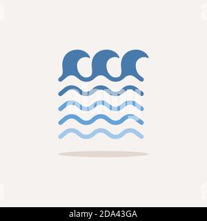High waves on the sea. Color icon with shadow. Weather glyph vector illustration Stock Vector