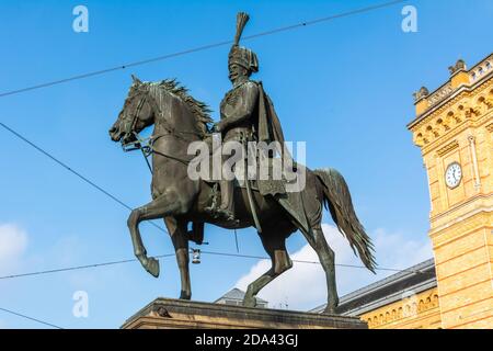 Hanover, Germany – January 27, 2018. Equestrian statue of Ernest Augustus, King of Hanover, in Hanover. The monument was erected in 1871 by Albert Wol Stock Photo