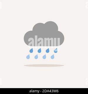 Heavy rain and cloud. Color icon with shadow. Weather glyph vector illustration Stock Vector