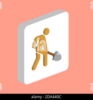Digging man Simple vector icon. Illustration symbol design template for web mobile UI element. Perfect color isometric pictogram on 3d white square. D Stock Vector
