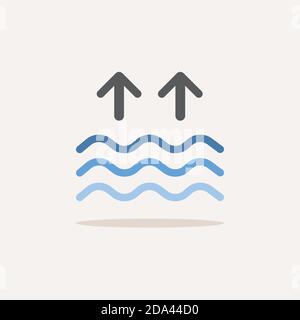 High tides. Waves on the sea. Color icon with shadow. Weather glyph vector illustration Stock Vector