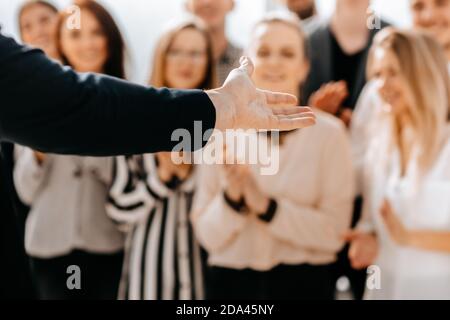 close up. project Manager representing his working group Stock Photo