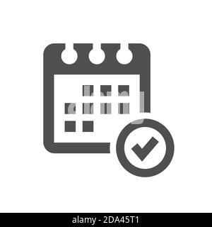 Calendar with tick symbol or check mark. Black vector icon. Stock Vector