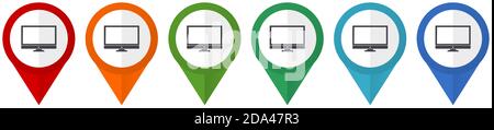 Screen, monitor, display, computer vector pointers, set of colorful flat design icons isolated on white background Stock Vector