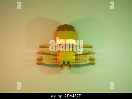 low poly golden robot spider, 3d render Stock Photo