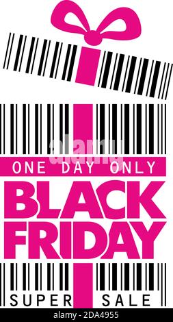 Black friday sticker with real barcode. Sale label concept. Illustration, Vector Stock Vector