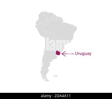 Uruguay on South America map vector. Vector illustration. Stock Vector