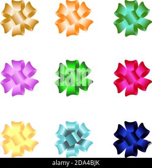 Set of nine bright colored bows for decorated gift packaging Stock Vector
