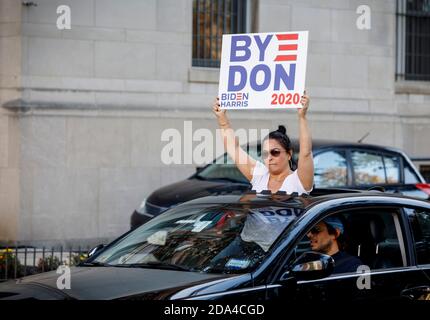 Supporters of Joe Biden celebrate his win in the 2020 election. Stock Photo