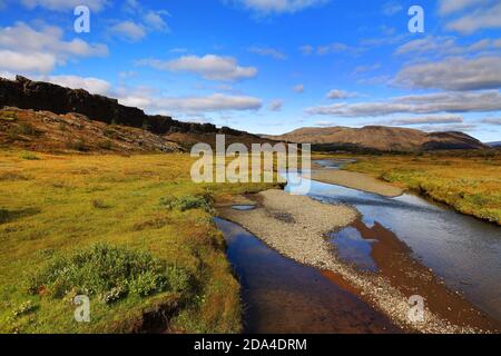 Autumn landscape of Pingvellir National Park, Iceland, Europe Stock Photo