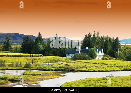 Autumn landscape of Pingvellir National Park, Iceland, Europe Stock Photo