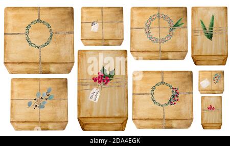 Beautiful drawing of boxes with gifts. Close-up Stock Photo