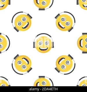 Seamless pattern with Smiling face emoji and large Ear Headphone Stock Vector