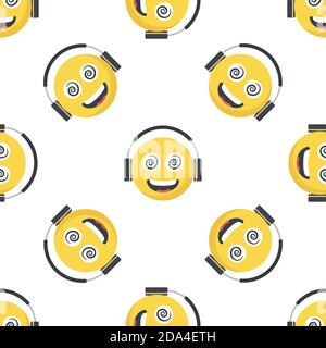 Seamless pattern with Smiling face emoji and large Ear Headphone Stock Vector