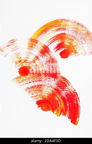 Close shot of vibrant red-ish swirly paint brush stroke on textured 'art paper'. Thought this might make a useful background for someone. Stock Photo