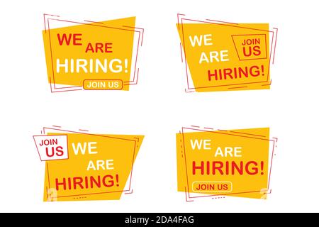 We are hiring labels or banners,Set of four elements, Stock Vector