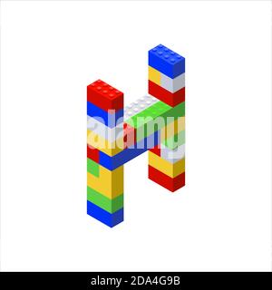 Isometric font made from color plastic blocks. The childrens designer. Letter H. Vector illustration Stock Vector