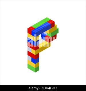 Isometric font made from color plastic blocks. The childrens designer. Letter P. Vector illustration Stock Vector