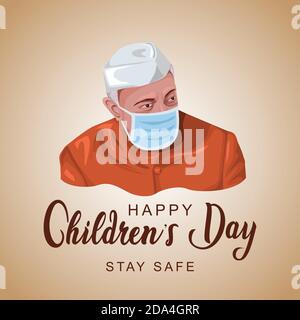 Happy Children's Day is celebrated in India on November-14 Jawaharlal Nehru's birthday .first Prime Minister of India. vector illustration. covid 19, Stock Vector
