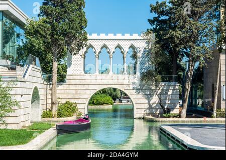 Canal and marble bridge in the Little Venice quarter of the seaside boulevard of Baku, Azerbaijan. Stock Photo