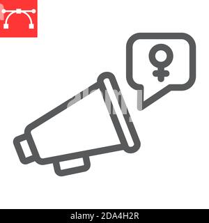 Feminism protest line icon, sexism and feminism, megaphone sign vector graphics, editable stroke linear icon, eps 10. Stock Vector