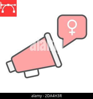 Feminism protest color line icon, sexism and feminism, megaphone sign vector graphics, editable stroke filled outline icon, eps 10. Stock Vector