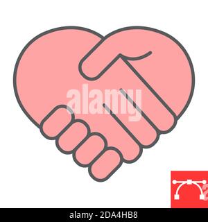 Heart handshake color line icon, love and help, handshake sign vector graphics, editable stroke filled outline icon, eps 10. Stock Vector