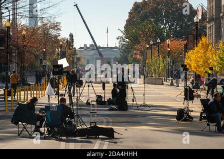 Washington, United States. 09th Nov, 2020. Local and foreign networks broadcast post election views of BLM Plaza in Washington, DC on Monday, November 9, 2020. Photo by Ken Cedeno/UPI Credit: UPI/Alamy Live News Stock Photo