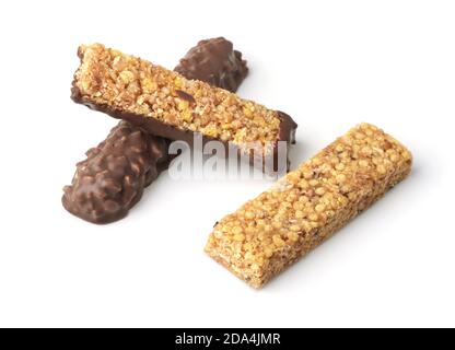 Three different cereal bars isolated on white Stock Photo
