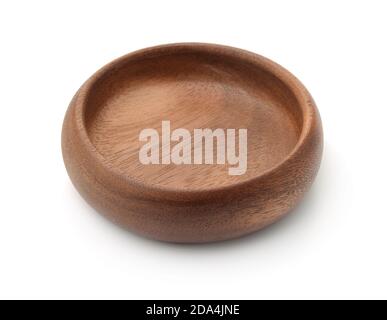 Empty wooden bowl isolated on white Stock Photo
